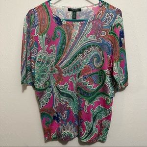 NWT Ralph Lauren Womens Sz L Pink Paisley Top